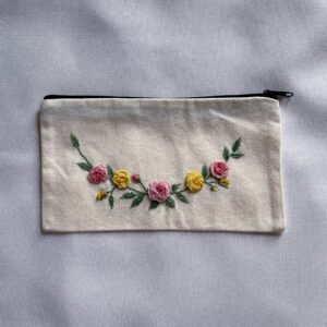 Floral embroidred pen case