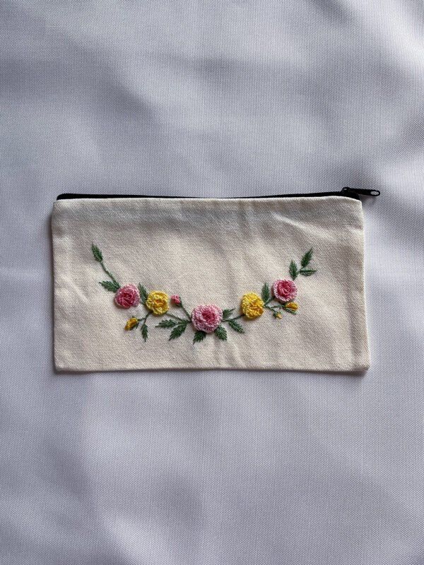 Floral embroidred pen case