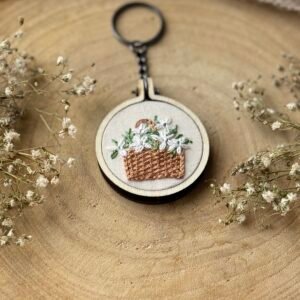 Basket embroidered mini hoop keychain