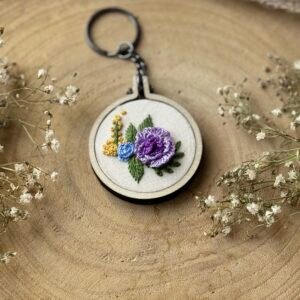 Rose embroidered mini hoop keychain