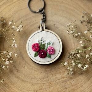 Roses embroidered mini hoop keychain