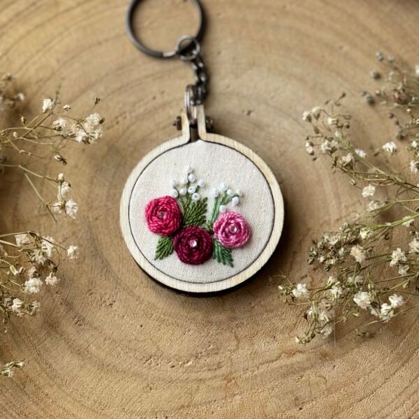 IMG_0598 Roses embroidered mini hoop keychain