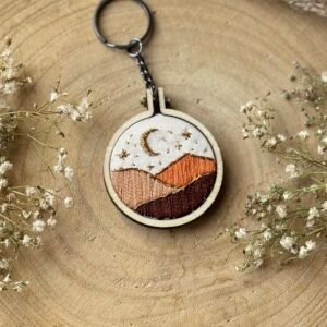 Landscape embroidered mini hoop keychain